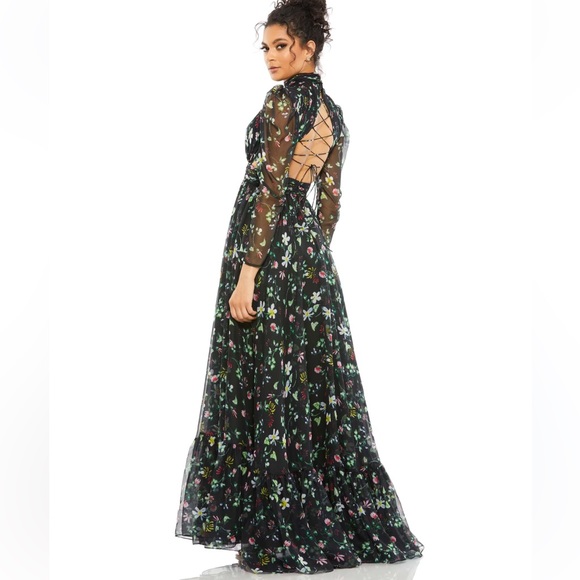 MAC DUGGAL Gown Floral Size 4 Floral Chiffon Cutout Back Open High Neck $600 NWT - Picture 6 of 6